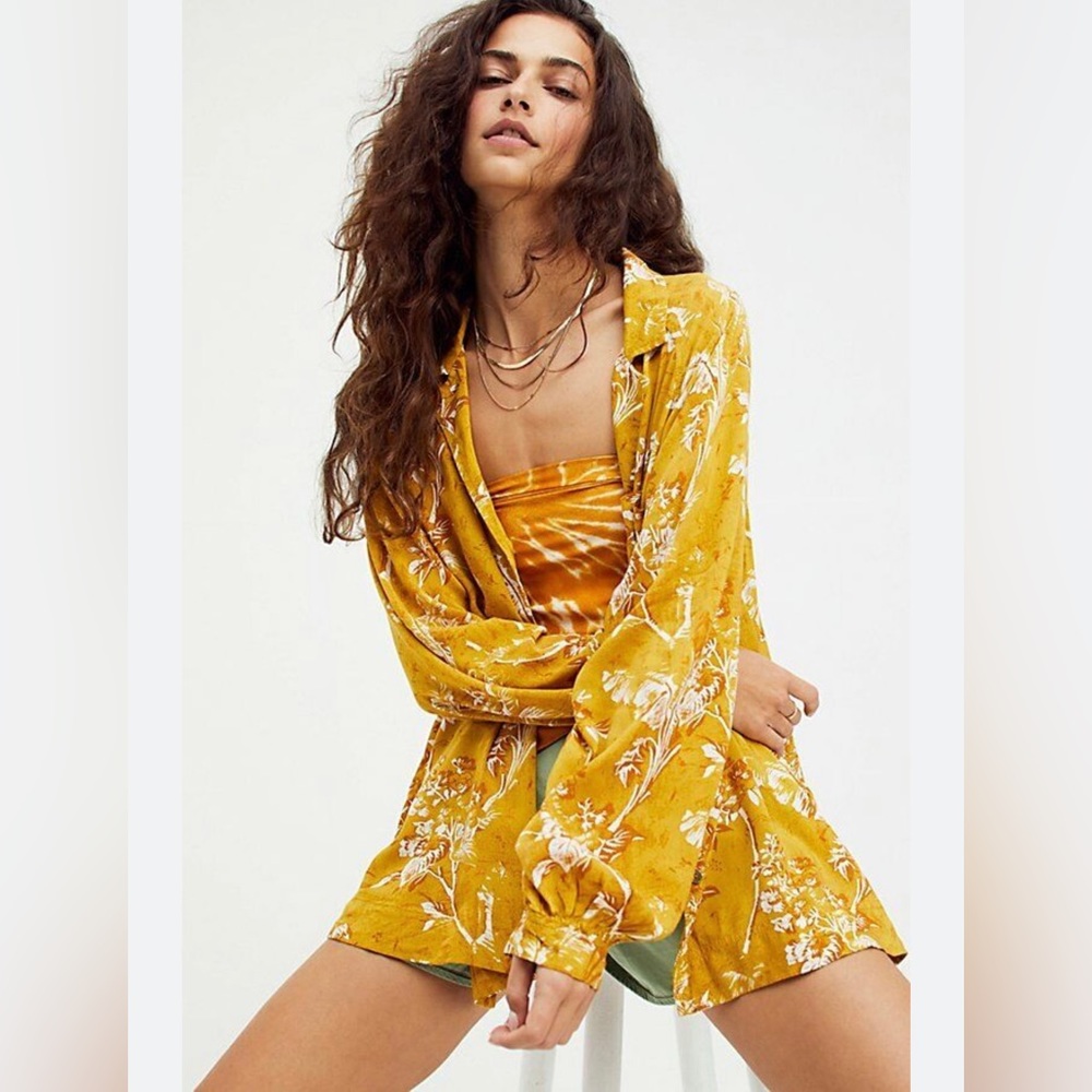 We the Free Mustard print oversized top size M